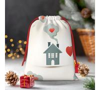 Simple House Icon Printed Christmas Drawstring Gift Bag, A Convenient Choice For Packaging Small Gifts