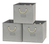 SIMPLE HOUSEWARE 13-Inch Cube Storage Bin With Braided Handles, 3 Pack, Gray