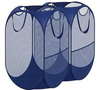 Simple Houseware 2 Pack - Mesh Pop-Up Laundry Hamper Basket With Side Pocket, Dark Blue
