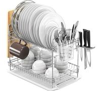 Simple Houseware 2-Tier Metal Dish Rack with Drainboard, Chrome for Kitchen