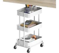 Simple Houseware 3-Tier Compact Utility Rolling Cart, Low 24” Height Fits Under Desk, Space-Saving Storage for Home Office, Dining Room, or Kitchen, White