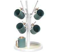 Simple Houseware 360 Turntable Mug Holder Tree for Countertop, White, Holds 6 Coffee Mugs or Cups, Space Saving Kitchen Organizer, 12" D x 12" W x 19" H