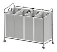 Simple Houseware 4-Bag Heavy Duty Laundry Sorter Rolling Cart, Silver