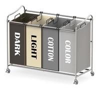Simple Houseware 4-Bag Heavy Duty Laundry Sorter Rolling Cart, Silver/Assorted Bags