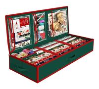 Simple Houseware 41.5" Wrapping Paper Storage Organizer - Fits 40 Rolls with Adjustable Straps, Interior Divider for Ribbons & Bows, 3 Clear Pockets for Gift Bags & Tools, 41.5''L x 16''W, Green