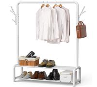 Simple Houseware 52-Inch Garment Rack with Storage Shelves and Coat/Hat Hooks, Freestanding Clothing Organizer, White