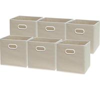 Simple Houseware 6 Pack - Foldable Cube Storage Bin with Handle, Beige