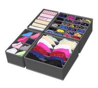 Simple Houseware Closet Underwear Organizer Drawer Divider 4 Set, Dark Grey