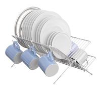 Simple Houseware Collapsible Alloy Steel Dish Drying Rack w/Dish Mat for Storage, Chrome