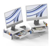 Simple Houseware Desk Dual Monitor Stand Riser with Pull-Out Drawers, White