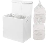 Simple Houseware Double Laundry Hamper with Lid and Removable Bags, White