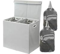 Simple Houseware Double Laundry Hamper with Lid and Removable Laundry Bags, Grey