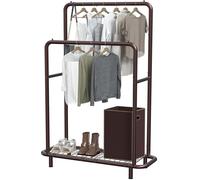 Simple Houseware Double Rod Clothing Garment Rack with Bottom Shelves, Bronze