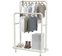 Simple Houseware Double Rod Clothing Garment Rack with Bottom Shelves, White