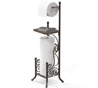 Simple Houseware English Style Bathroom Toilet Tissue Roll Holder Stand with Shelf Bronze