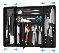 Simple Houseware Expandable Kitchen Drawer Flatware Organizer, Black