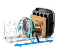 Simple Houseware Expandable Pan Organizer Rack, 10 Adjustable Compartments, White - Kitchen Cabinet Organizer for Pots, Pans, Lids & Bakeware - Pantry & Countertop Storage