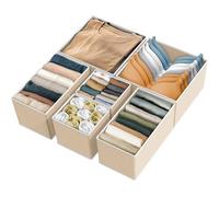 Simple Houseware Foldable Cloth Storage Box Closet Dresser Drawer Divider Organizer Basket Bins for Underwear Bras, Beige (Set of 6)