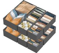 Simple Houseware Foldable Cloth Storage Box Closet Dresser Drawer Divider Organizer Basket Bins for Underwear Bras, Dark Grey, (Set of 12)