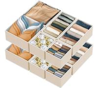 Simple Houseware Foldable Cloth Storage Box Closet Dresser Drawer Divider Organizer Basket Bins for Underwear Bras, Beige (Set of 12), BO-06G-I