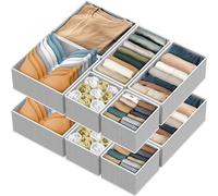 Simple Houseware Foldable Cloth Storage Box Closet Dresser Drawer Divider Organizer Basket Bins for Underwear Bras, Grey (Set of 12)