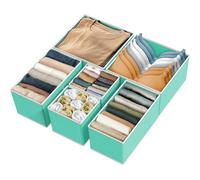 Simple Houseware Foldable Cloth Storage Box Closet Dresser Drawer Divider Organizer Basket Bins for Underwear Bras, Turquoise (Set of 6)