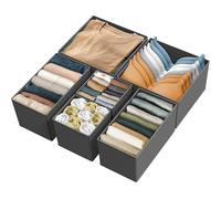 Simple Houseware Foldable Cloth Storage Box Closet Dresser Drawer Divider Organizer Basket Bins for Underwear Bras, Dark Grey (Set of 6)