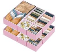 Simple Houseware Foldable Drawer Organizer for Clothes/Underwear/Panty/Onesie Stocking Bin, Set of 12, Pink