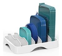 Simple Houseware Food Container Lid Organizer, Adjustable Dividers Lids Storage, 13''x10'', White