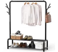 Simple Houseware Garment Rack with Storage Shelves and Coat/Hat Hanging Hooks