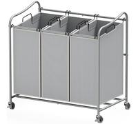 Simple Houseware Heavy-Duty 3-Bag Laundry Sorter Cart, Silver