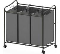 Simple Houseware Heavy Duty 3-Bag Laundry Sorter Rolling Cart, Dark Grey