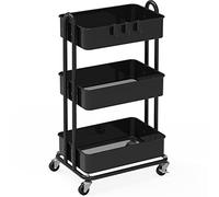 Simple Houseware Heavy Duty 3-Tier Metal Utility Rolling Cart, Black