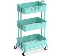 Simple Houseware Heavy Duty 3-Tier Metal Utility Rolling Cart, Turquoise