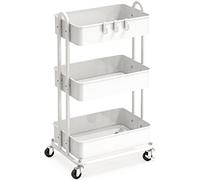 Simple Houseware Heavy Duty 3-Tier Metal Utility Rolling Cart, White