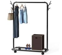 Simple Houseware Industrial Style Garment Rack With Wheels And Hooks, Black