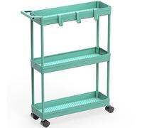 Simple Houseware Kitchen Cart Storage 3-Tier Slim/Super Narrow Shelves with Handle, 26.5'' Height/5.5'' Width for Narrow Place, Turquoise
