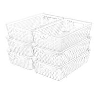 Simple Houseware Stackable Plastic Woven Basket Organizer, 6 Pack, 14.5" x 8.5" x 3.5", Clear