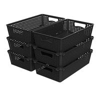Simple Houseware Stackable Plastic Woven Basket Organizer, 6 Pack, Black, CB-16A-K