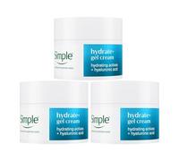 Simple Hydrate+ Gel Cream 50ml, 3 Pack- Lightweight Moisturiser with Glycerin and Vitamin B5, Fast-Absorbing Hydration for Soft, Smooth, Healthy-Looking Skin
