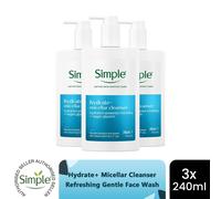 Simple Hydrate+ Micellar Cleanser Gentle Refreshing Face Wash 240ml, 3 Pack