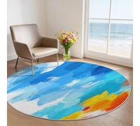 Simple Ink Splatter Rainbow Round Area Rug 160 cm, Flannel Low-Pile Soft Corridor Floor Mat, Machine Washable Non-Slip Abstract Circle Rug for Teenager Bedroom, Nursery Decor, Colour