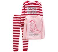 Simple Joys by Carter's Baby 3-Piece Snug-fit Cotton Holiday Pajama Set, Pink Cat/Red Stripe, 7