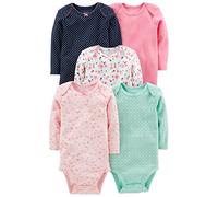 Simple Joys by Carter's Baby 5-Pack Long-Sleeve Bodysuit, Mint Green/Navy Dots/Pink/Butterflies/Floral, Premature (Pack of 5)
