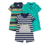 Simple Joys by Carter's baby-boys 3-pack Rompers, Green Dinosaur/Navy Stripe/Yellow Stripe, Newborn