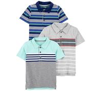Simple Joys by Carter's Baby Boys' 3-Pack Short Sleeve Polo Shirt, Blue Placed Stripe/Grey/Navy Stripes, 4 Years (Pack of 3)