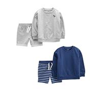 Simple Joys by Carter's baby-boys 4-piece French Terry Long-sleeve Shirts and Shorts Playwear Set, Grey/Navy/Dinosaur/Stripe, 18M US