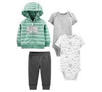 Simple Joys by Carter's Baby Boys' 4-Piece Jacket, Pant, and Bodysuit Set, Dark Grey/Grey/Mint Green Elephant/White Forest Animals, Newborn