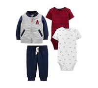 Simple Joys by Carter's baby-boys 4-piece Jacket, Pant, and Bodysuit Set, Grey/Navy/Red Stripe/White Sports, Newborn