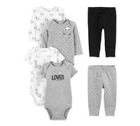 Simple Joys by Carter's Baby-Boys 6-piece Bodysuits (Short and Long Sleeve) and Pants Set, Black/Grey Text Print/White Llama/Panda, 24 Months